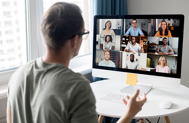 Man in the middle of a Zoom meeting